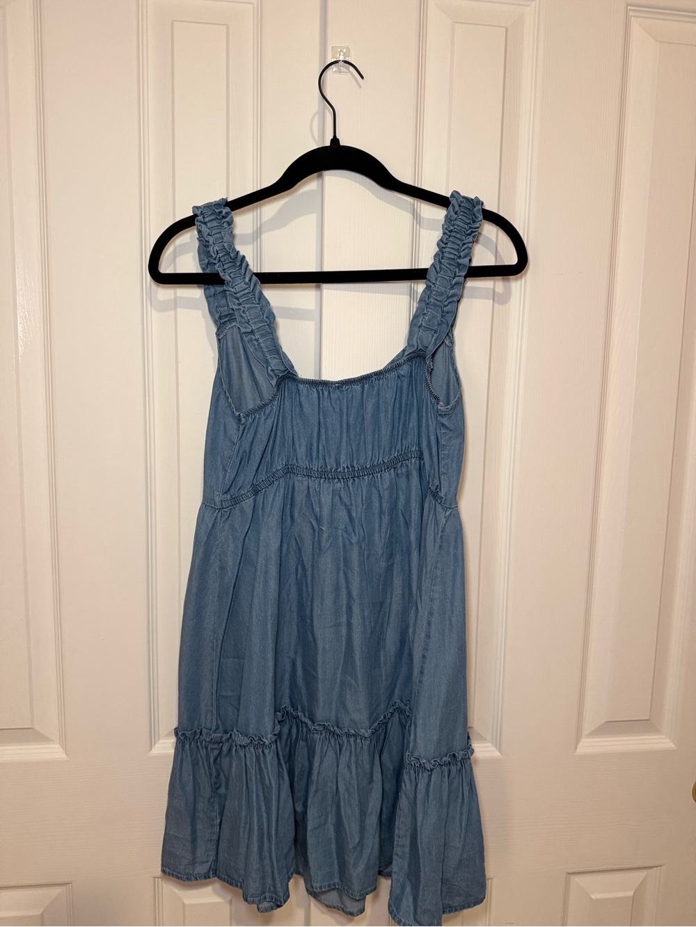 Altar’d State Boho Chambray Denim Ruffle Tiered Mini Dress Size S - Picture 3 of 3